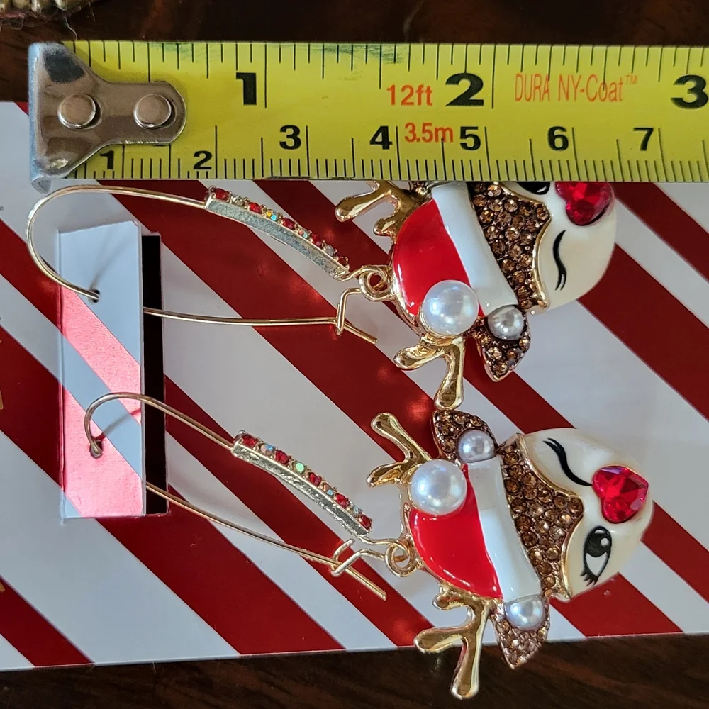 BETSEY JOHNSON Festive Reindeer Earrings with Red and Gold Accents - Picture 3 of 6